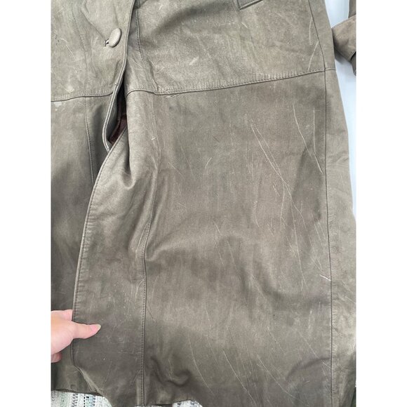 Vintage IZZI Mens Medium Long Leather Duster Coat Suede Brown Lined Steampunk - Picture 6 of 9